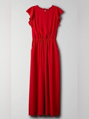 Aritzia Red Ruffle Sleeve Low Back Romper